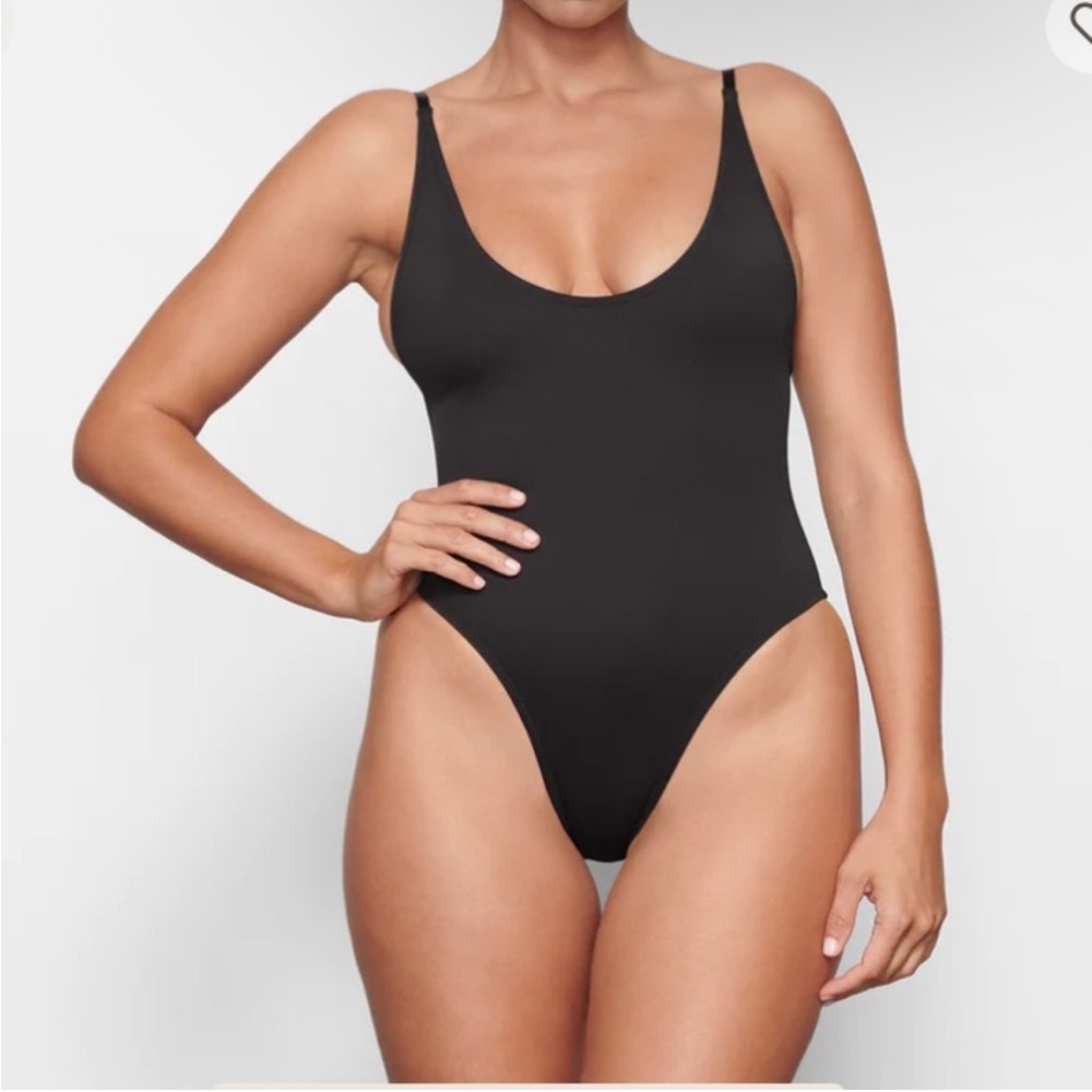 SKIMS Black Scoop Neck One-Piece Swimsuit